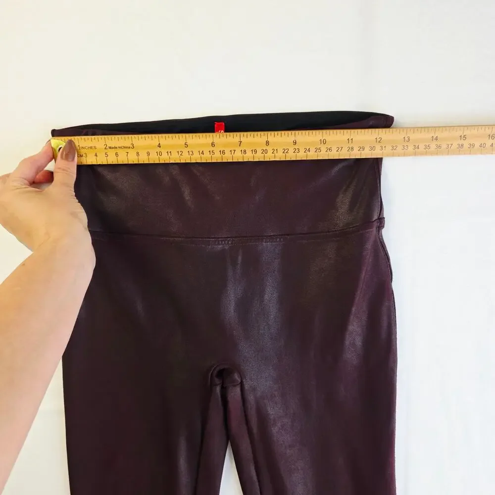 SPANX Faux Leather Leggings Medium Burgundy High Waist Shaping Baddie Moto